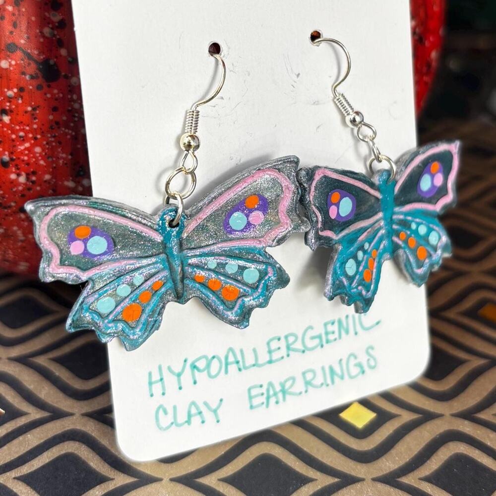Handmade Butterfly Earrings, Polymer Clay, Hypoallergenic Jewelry